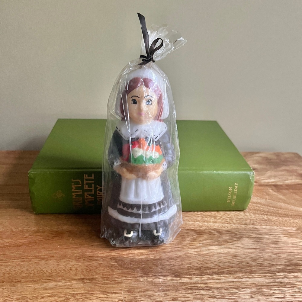 Vintage Pilgrim Girl Candle Kmart Wax Thanksgiving New Old Stock Retro Americana